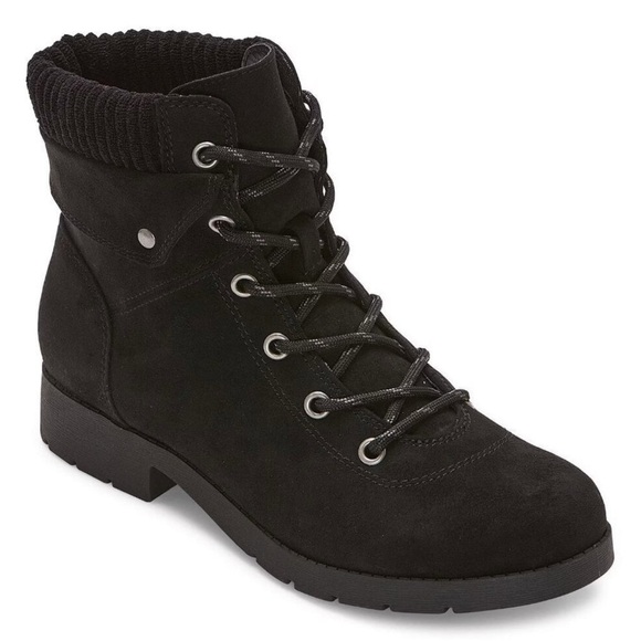 St. John's Bay Shoes - St. John's Bay Womens Boots Sz 8.5 Yumma Cognac Stacked Heel Lace Up Black NEW